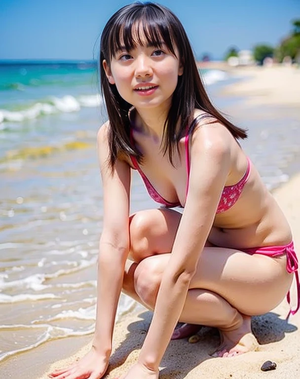 (Highest quality, 8k, 32K, masterpiece), (Realistic), (Realistic:1.2), (High resolution), Very detailed, Very beautiful face and eyes, One Girl, Delicate body, (close, Highest quality, Attention to detail, Rich skin detail), (Highest quality, 8k), Very detailed, (Realistic, Realistic:1.37), Bright colors, (((Completely naked))), (((Look straight ahead))),(Small breasts:1.8),(((Head to knee portrait image))),(((whole body))),(Flat Chest:1.8),(Small Ass:1.4),(squatting on the beach),(Micro Bikini)