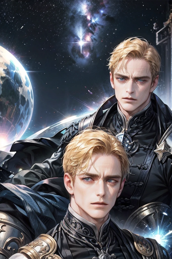 A person identical to Michael Fassbender and his skin is from a galaxy