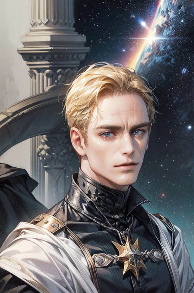 A person identical to Michael Fassbender and his skin is from a galaxy