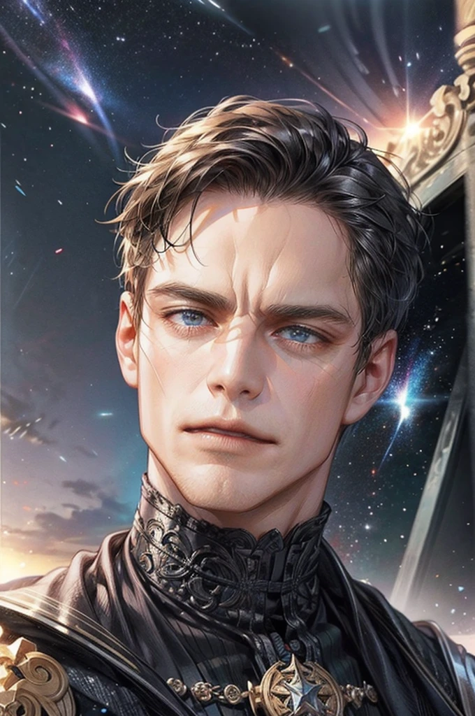 A person identical to Michael Fassbender and his skin is from a galaxy