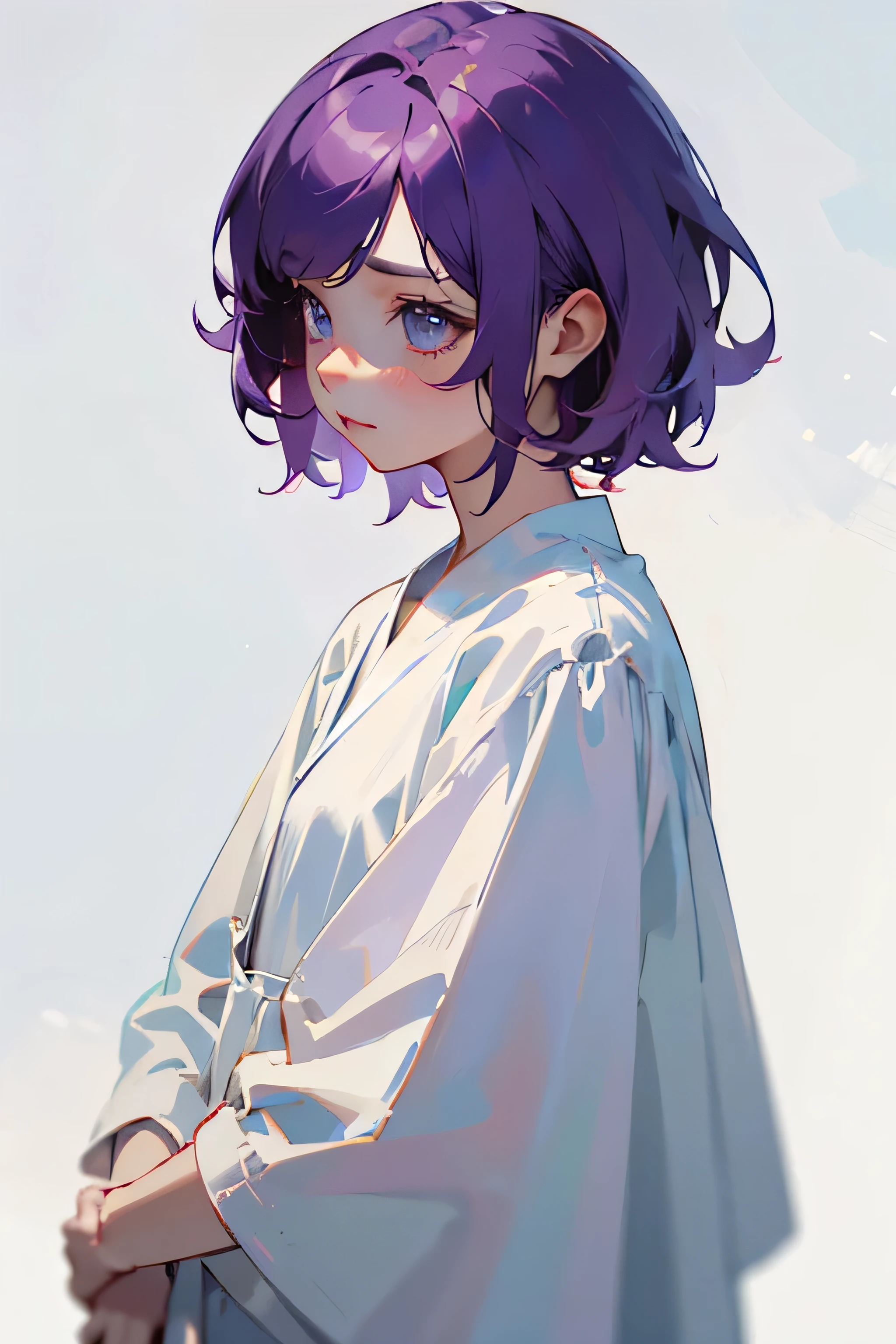 Girl with short purple hair with white dress, Plain wallpaper, Superior picture quality, 8 k