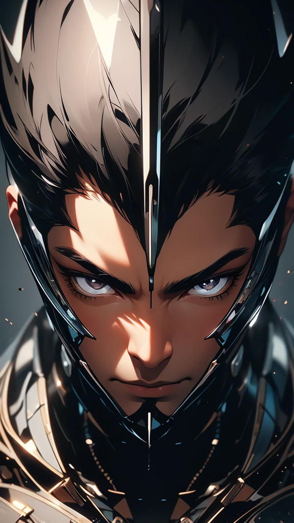 (masterpiece, ultra detailed image, 32k, 8k) black man, short black hair, knight, gray eyes, confident expression, (staring at viewer, image focused on face) video