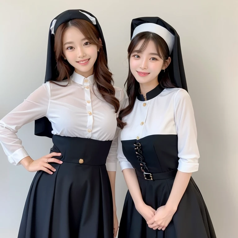 South Korea,　Beauty,　clothes,　smile,　White background, Twins,

Peach, See-See Teacher 🍑📚
(Nun Version),

Sophie Hatter 🎩✨👻