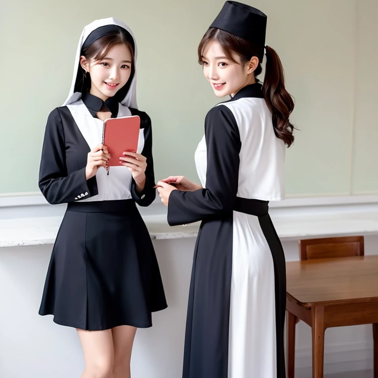 South Korea,　Beauty,　clothes,　smile,　White background, Twins,

Peach, See-See Teacher 🍑📚
(Nun Version),

Sophie Hatter 🎩✨👻