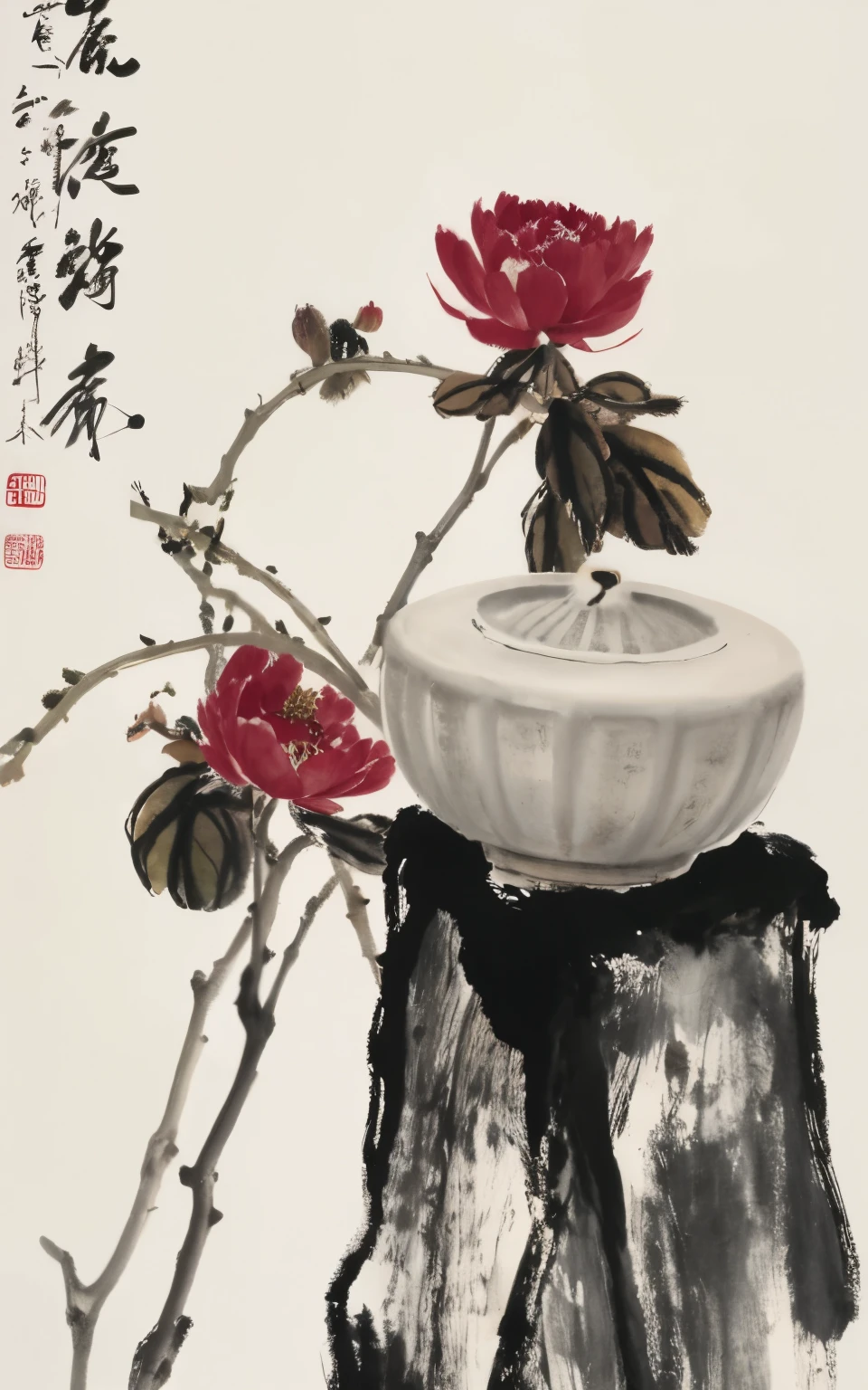 Qi Baishi，Zhang Daqian style，The composition is perfect，Peony