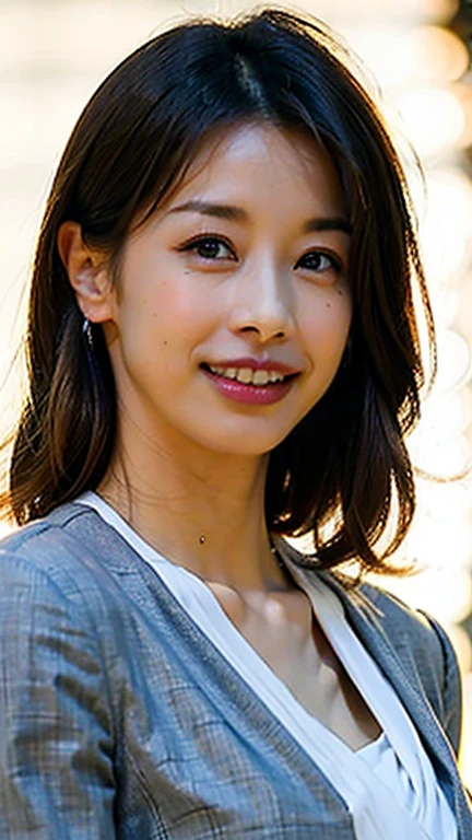(masutepiece, Best Quality:1.2), 8K, 85 mm, Official art, Raw photo,  Beautiful Girl, Pretty Face, close up, Upper body, Cinch West, Black Tailored Suit, Suit jacket, V-neck shirt, Looking at Viewer, (cleavage:0.7), Large breasts, Necklace, Film grain, chromatic abberation, Sharp Focus, face lights, clear lighting, Detailed face, (Bokeh background:1.2),big breasts,