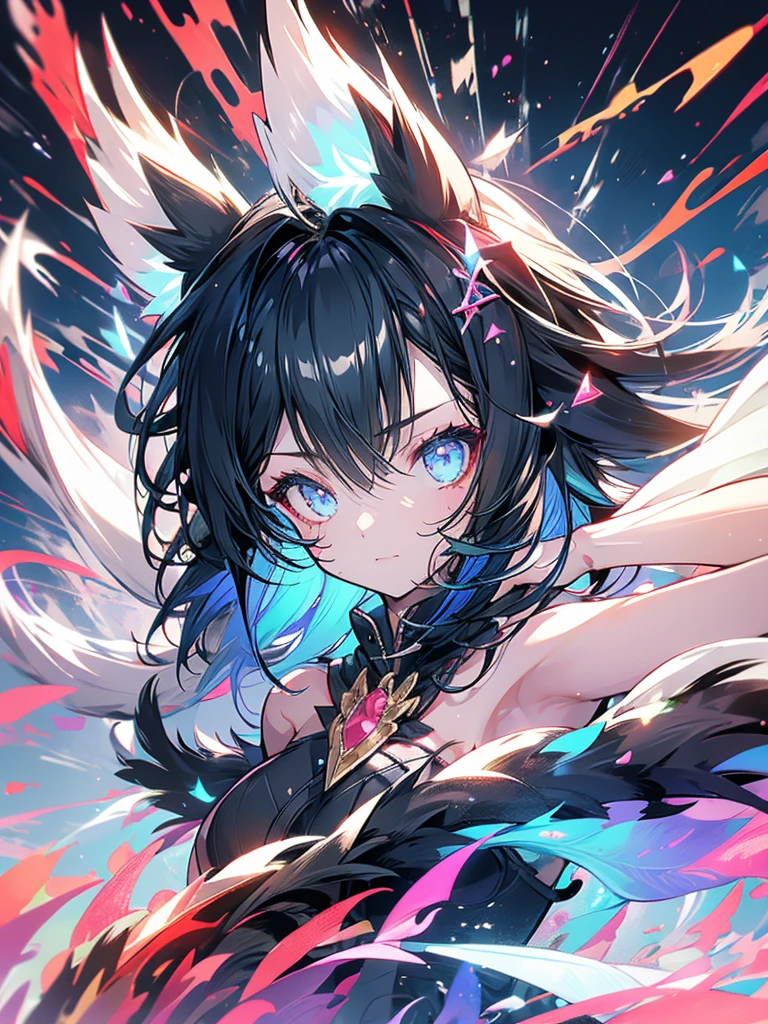 girl, furry ears, claws, tail, acceleration, wind, magic, wind magic, black hair, scratch