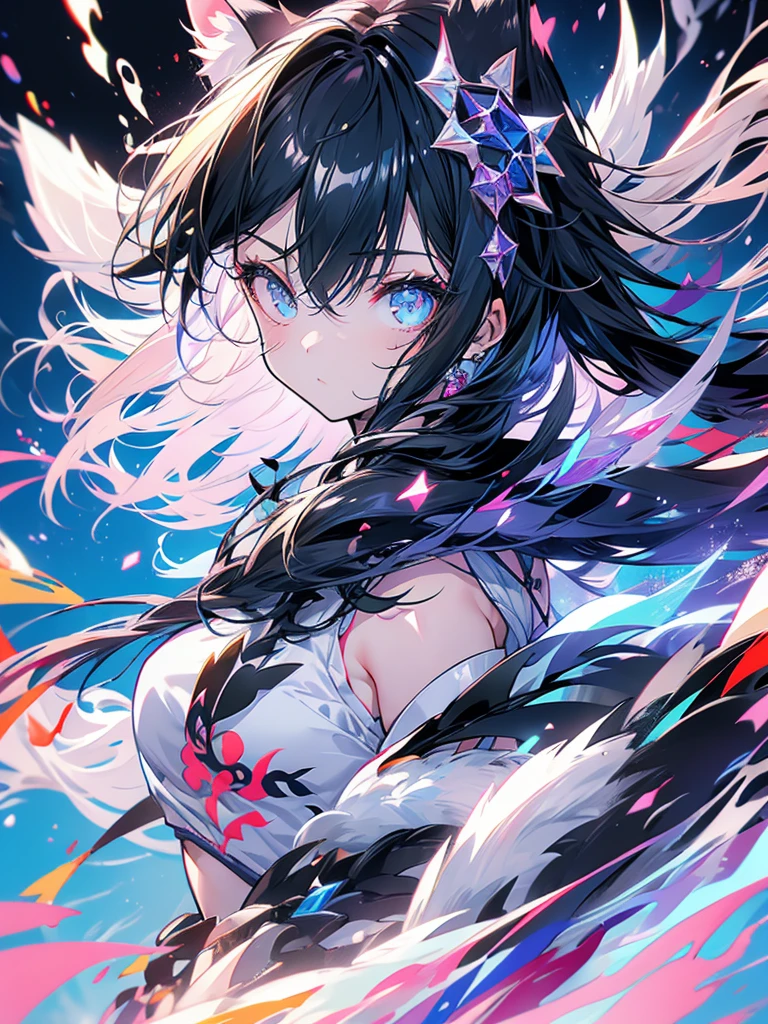 girl, furry ears, claws, tail, acceleration, wind, magic, wind magic, black hair, scratch, cute