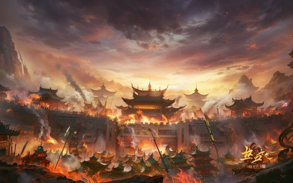 There are a lot of people in the picture who are angry, Beautiful rendering of the Tang Dynasty, Inspired by Zhong Fenghua,cgsociety and fenghua zhong, author:Han Gan, G Liulian art style, author:Wang Yi, author:Yang Jin, author:Huang Shen, cyberpunk chinese ancient castle