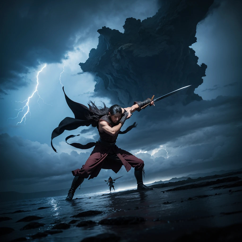 Giant,hell,Flying Swordsman,fighting,storm,dark