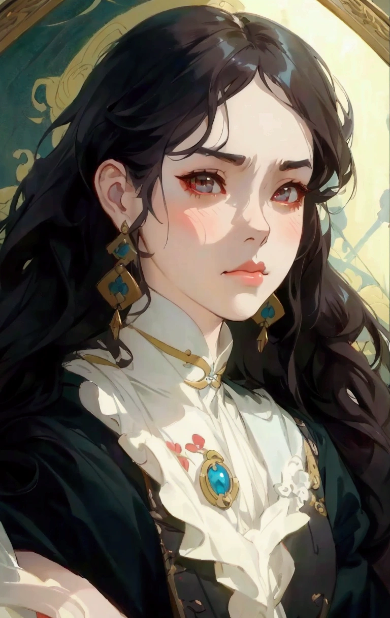 a painting of a woman with long hair wearing a black dress, in the art style of bowater, beautiful character painting, artwork in the style of guweiz, guweiz, beautiful anime portrait, guweiz masterpiece, inspired by Yanjun Cheng, by Yang J, detailed portrait of anime girl, by Ye Xin, high quality portrait