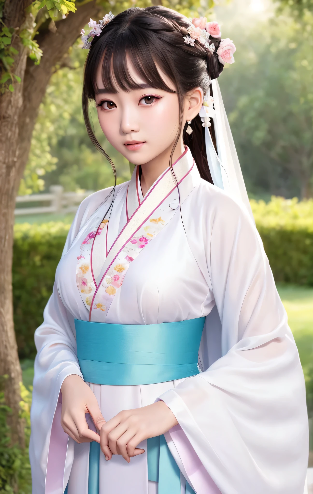 highest quality ,masterpiece, figure, very delicate and beautiful, very detailed ,cg ,unity ,8k wallpaper, wonderful, finely, masterpiece,highest quality,official art,very detailed cg unity 8k wallpaper,disorganized, incredibly disorganized, huge file size , Super detailed, High resolution, very detailed,beautiful detailed girl, very detailed eyes and face, detailed and beautiful eyes,light shines on your face,(Hanfu:1.1),1 girl
