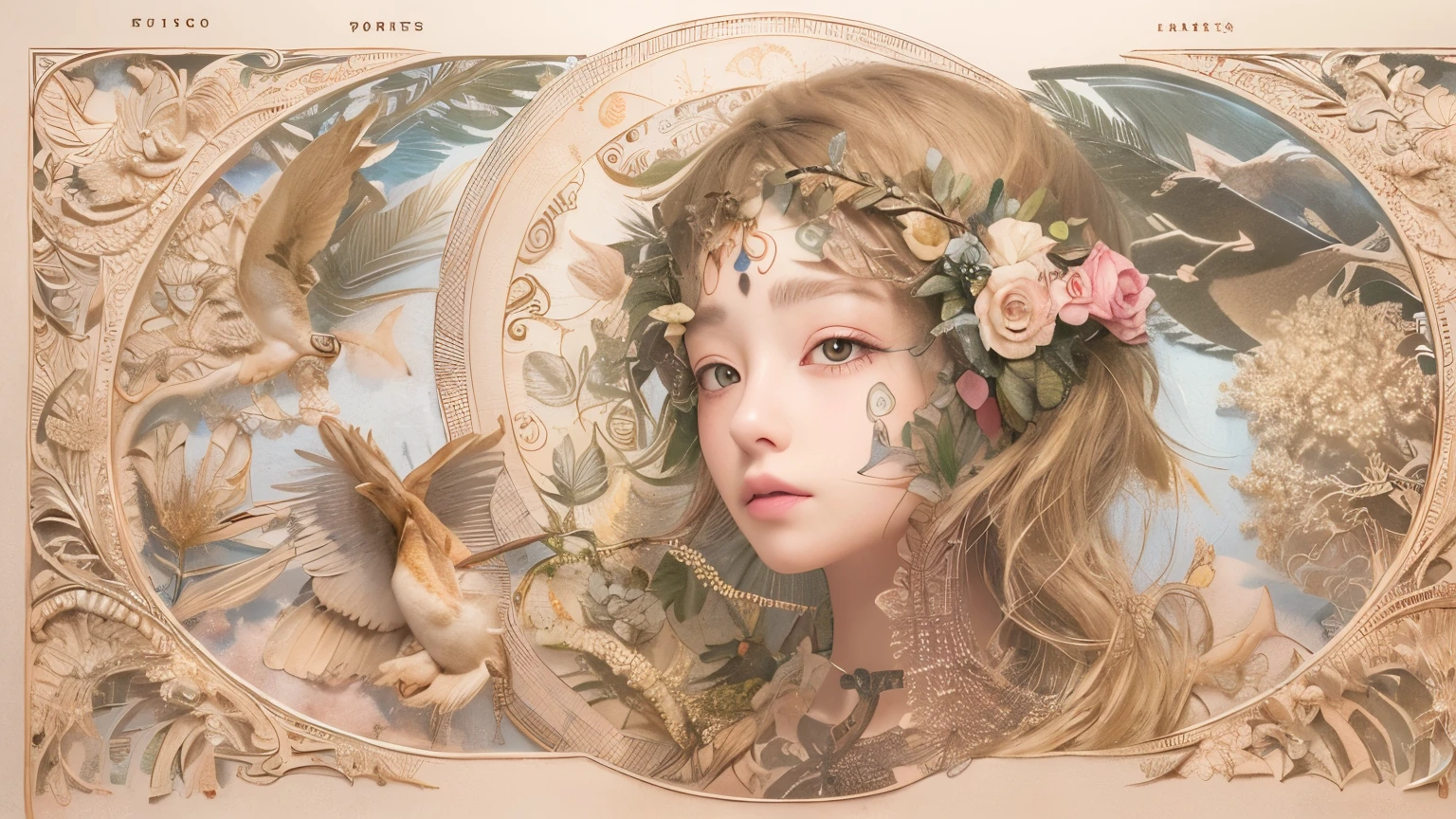 ((((masterpiece))), tattoo、Highest quality, An illustration, Beautiful details shine,
paper_cut, The details of a fragile girl's face captured on camera, wood, moon, butterfly,Wind、star、spider、Ladybug、centipede