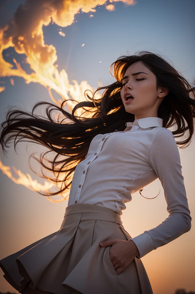 Woman being blown 