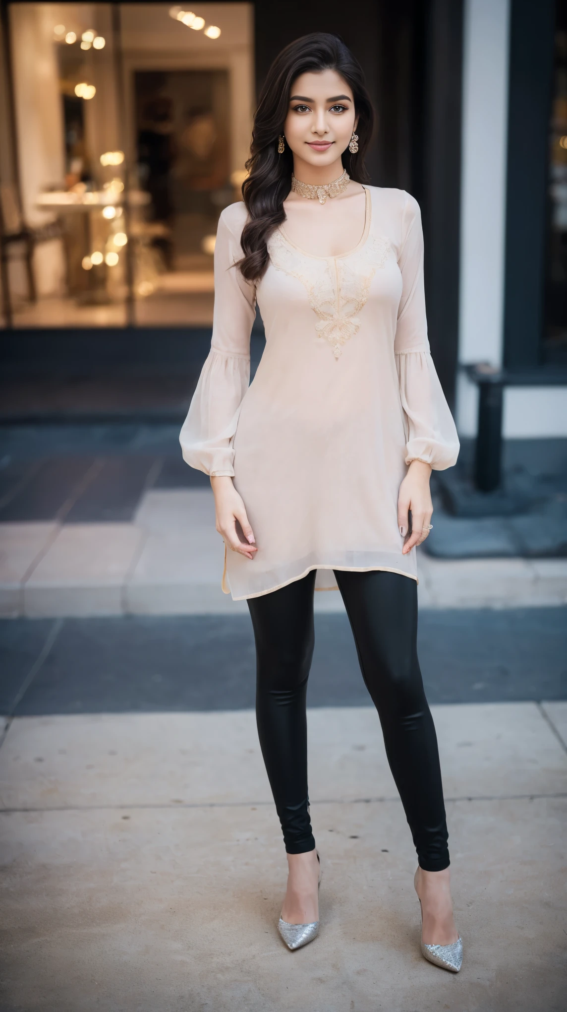 ((photo of 20 year old beautiful girl, beautiful and charming girl)), ,
((((Full body shot:1.5)))), (full body in picture), (full body photo Close-up photo of the shin), (Indian babe), (attention standing posture, separate legs), (looking at viewers, front view shot, from_fronts),
best quality, movie studio lighting, illustration at Very detailed, ultra high resolution, depth of field, caustic, natural shading, masterpiece, hyper realistic, hyper detailed, photorealists, 8K, HDR, High resolution, (1girl), (Blurry background), (Bokeh:1.2), RAW photo, complicated details, extremely detailed, candid picture, candid shots, extreme detailed, colorful, highest detailed, (iconic picture shot, perfect brightness, perfect contrast, perfect colour),
hair is one eye, purple eyes, Golden blonde hair, side bangs, sharp eyeliner, blush eyeshadow with thick eyelashes, lip gloss very delicate and beautiful, round chin, round earrings, sharp eyes, letter choker, (symmetrical eyes), (perfectly symmetrical body),
(pretty face, iconic face), (perky breasts, perfect rounded breasts, attractive breasts, perfect symmetrical breasts), (attractive body figure, perfect body figure, perfect figure, curvy_figure, straight body figure, wide body posture), skin_tight, (thin), smile,
(beautiful High heels),
(beautiful girl in Indian outfits, wear a sunglasses), ,
(((Plain kurta with skinny sleeves, beautiful plain kurta, iconic kurta, pain beautiful kurta, skinny long sleeves), fancy leggings, fancy leggings, leggings),