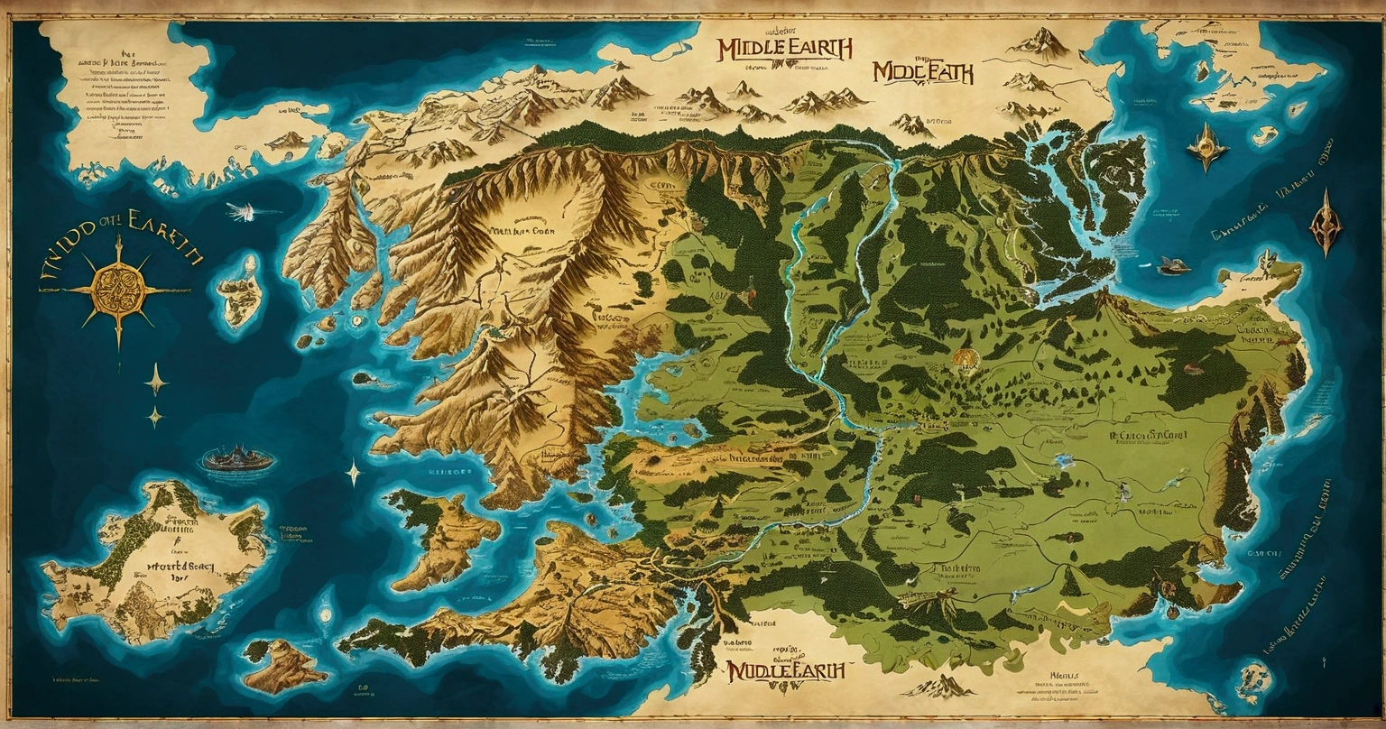 Map of Middle-earth in the style of the Tokkin world, high quality, Better Quality