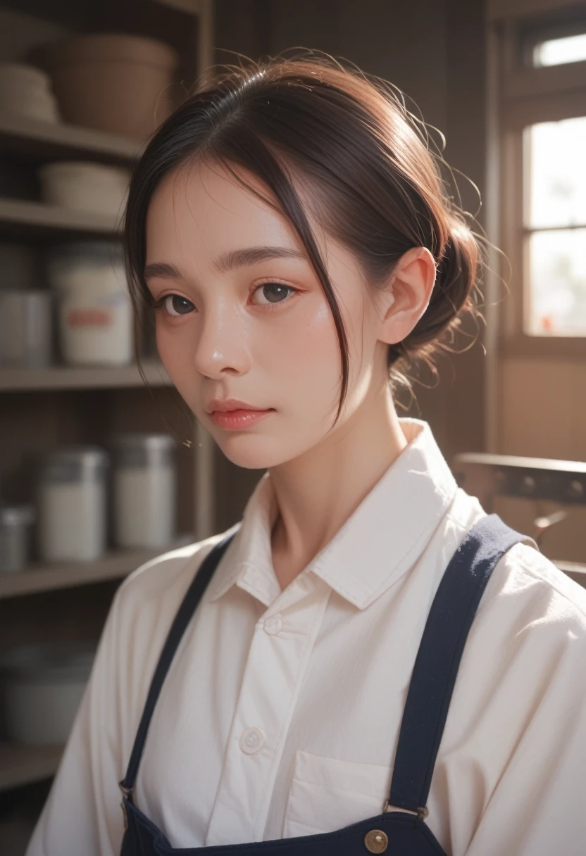 Portrait of girl in tailor shop, Detailed and complex, Kelphis,