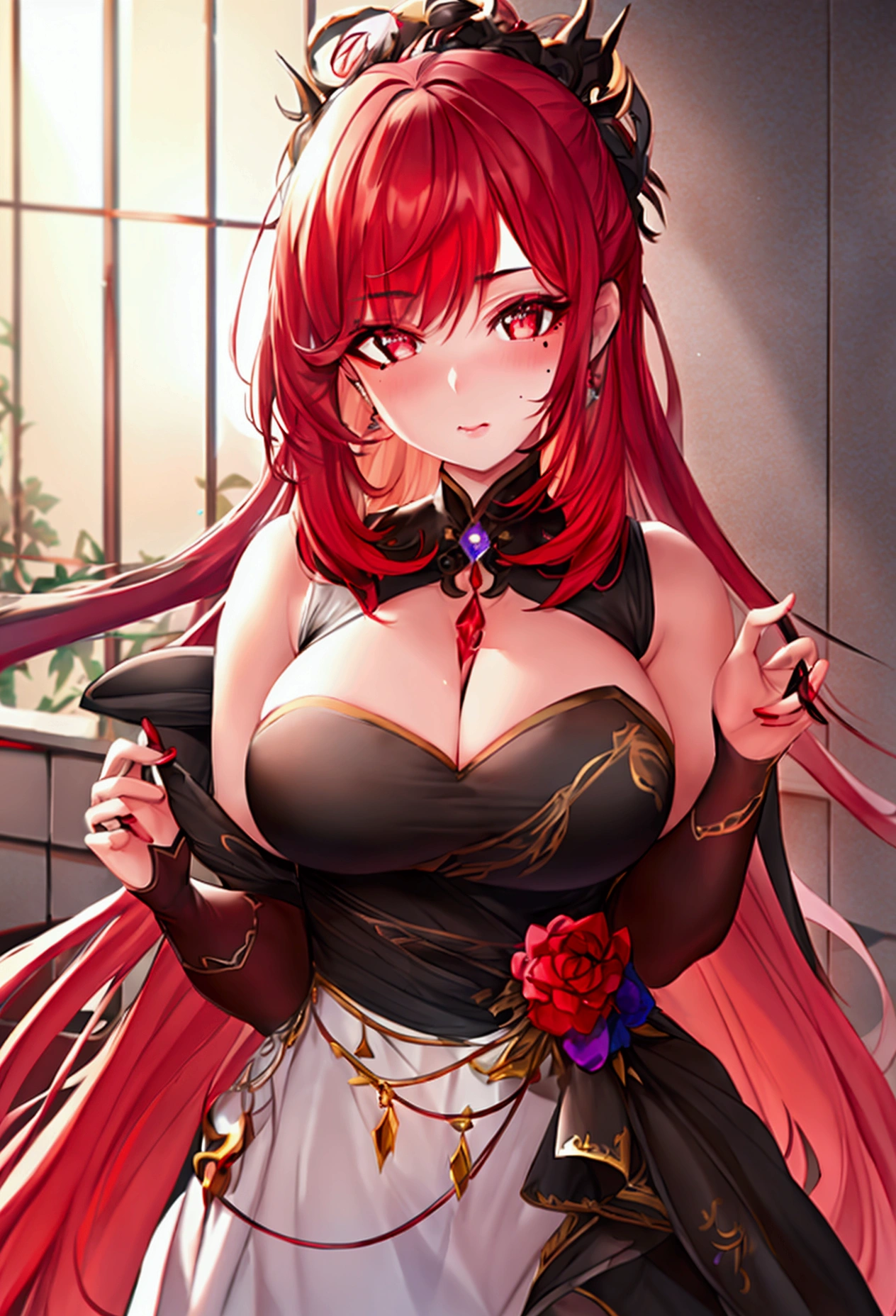 A Stunningly beautiful Girl. Concept Art, high quality, The award-winning, high resolution, masterpiece, Depth of Field, light, Chromatic Aberration, Best shadow, 清晰的Depth of Field, beautiful, Delicate beautiful Attractive Face, Eyebrow tip, Blush Eyeshadow, Thick eyelashes, (best quality, Stunning details:1.25), (Solitary:1.3), Colorful paintings, Asymmetrical red hair, Moles under the eyes,