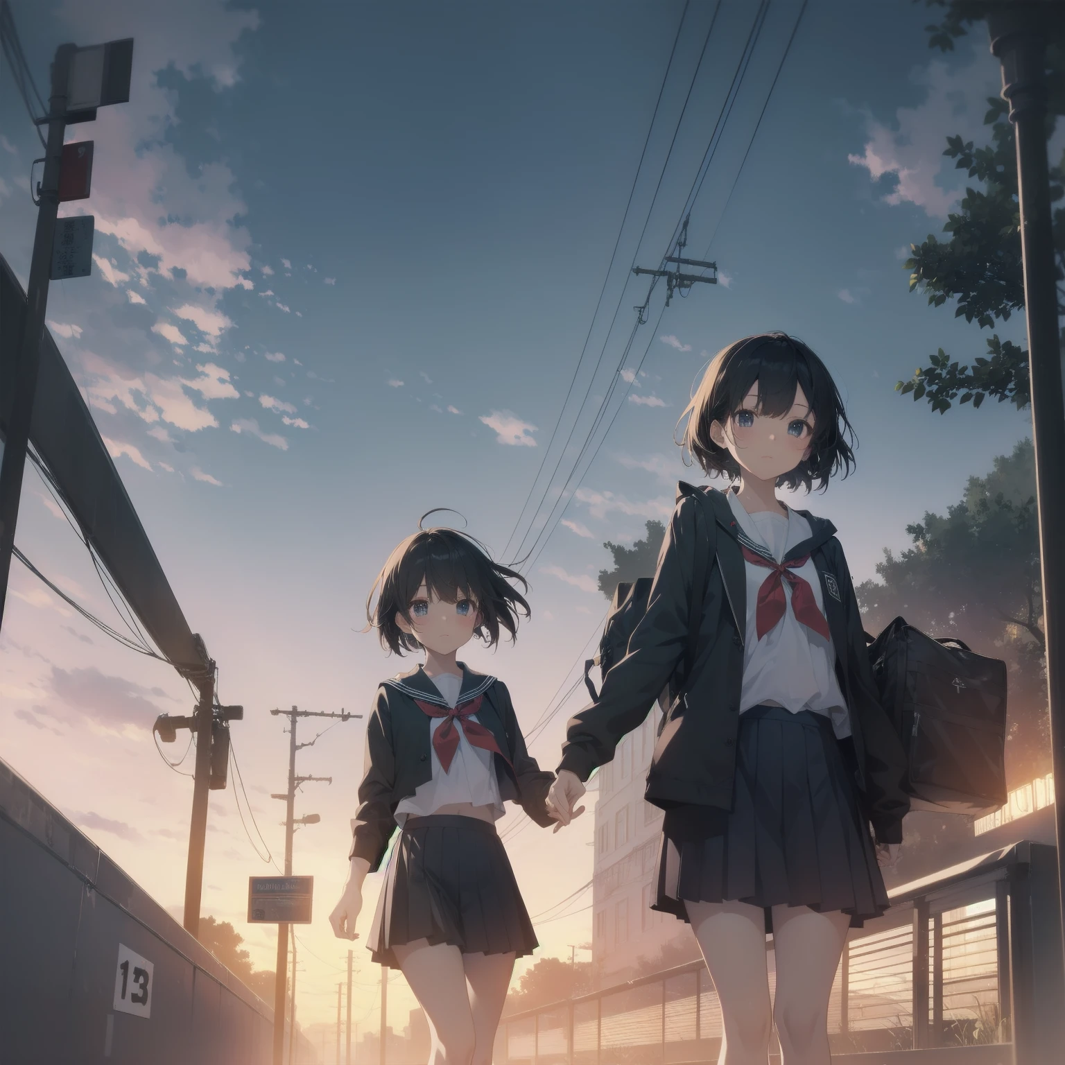 ultra-absurdres-Top quality by artist God, ultra-detailed, high resolution, anime moe artstyle, best anime 8k konachan wallpaper, pixiv contest winner, pool:2810, perfect anatomy,break, 1girl, (Please draw a girl walking sleepily to school alone. )break,(Solo,little female, -yeld:1.Full limbs, complete fingers,a junior hihort hair), short cut, flat chest, , small butt, small black eyes, beautiful detailed eyes, well-proportioned iris and pupils, expressive eyes, highres detailed hair, soft expression, salor school_uniform, sailor collar, serahuku, bow, pleated skirt,(Detailed Lighting), (Detailed background), in the School commute route. break,super detailed skin, Best cinematic lighting powered by famous artist, 8k,beauty illustration,photoshop_(medium),very aesthetic,break,((artist:zen_(kamuro) )), artist:clamp ,artist:carnelian ,artist:kantoku ,