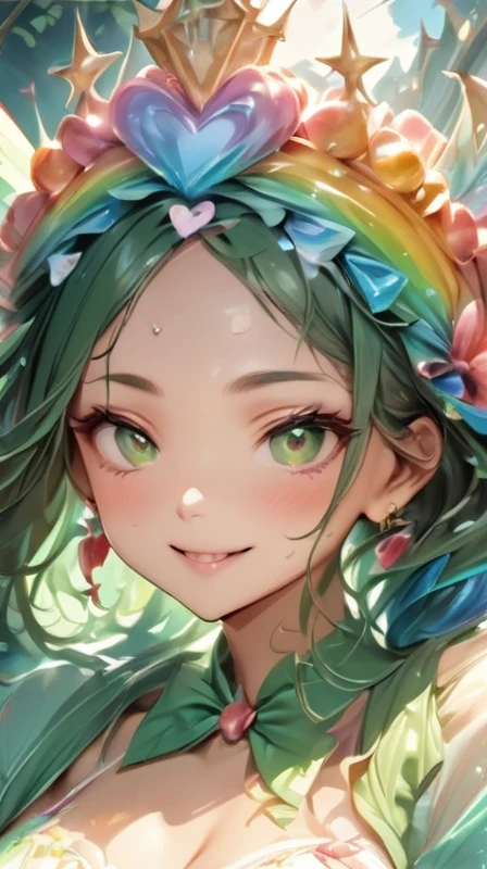 ((masterpiece, highest quality, Highest image quality, High resolution)), ((Extremely detailed CG unified 8k wallpaper)), Candyland, Candy Kingdom, Candy Castle, A fairy tale world, lined with houses of candy and a rainbow of juice fountains, Colorful, pop, fantasy, dreamy,