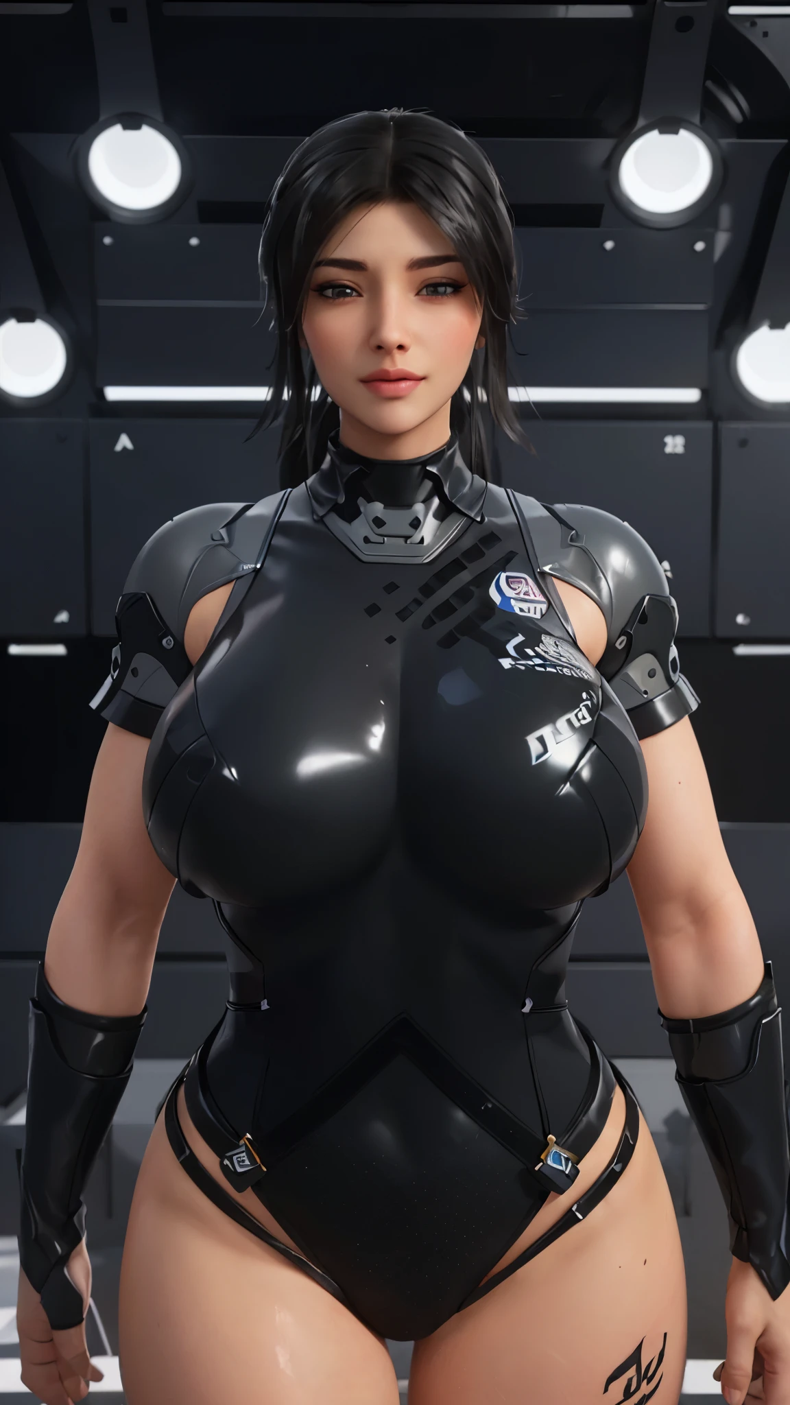 Solo, Stand Up Straight, Physically-based Rendering, Unreal Engine 5 Render, Jealous, (look Half Body:1.5), ((muscle And Bbw Body Type:1.4)), beautifull Breasts,((cleavage, low cut, open chest & Gigantic fake Breasts:1.5)), (expose 11 line Abs:1.4), (Huge Hips:1.3), ((dressed in sci-fi military armor, scifi woman, beautiful Cyborg Woman+Futuristic armor from OVERWATCH 2, Guard Arms, Gloves:1.5)), (close Up Upper Body), ((pale Skin+Body Oiled:1.3)), (clean Glossy Bodyskin:1.4), (background Futuristic Space Station:1), (bokeh, photorealsitic:1.4), (ultra-detailliert), (top-quality:1), (best Shadows), Bright Light In Room, Hyper Texture, (4x Msaa), ((unreal Engine 5 Render)), (neon), Physically-based Rendering, Ultra Hight Definition, 16k, 1080p, Beauty Model, 4k Resolution.