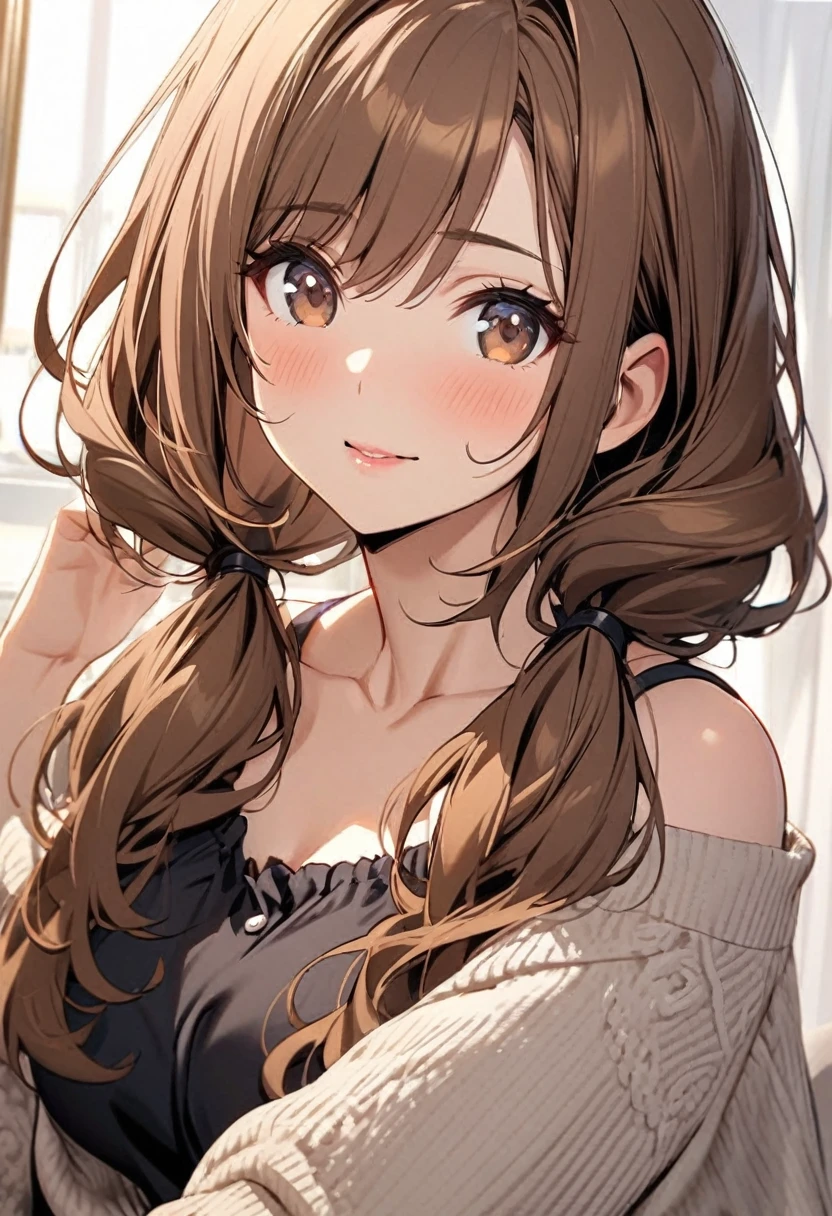 Solo, 1girl, Long Hair, low twin tails, brown hair, brown eyes, cute, mature, high detail, 