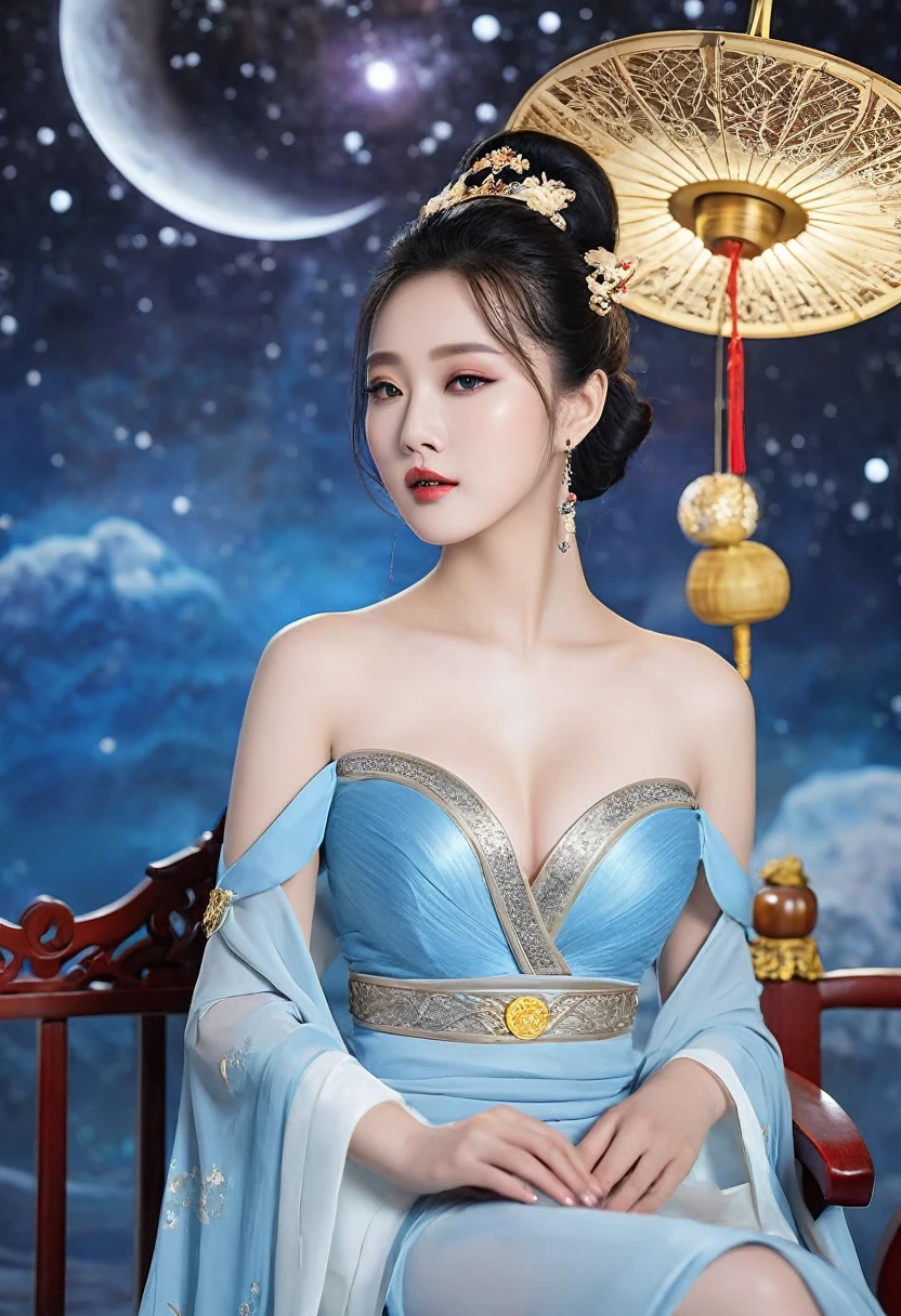 sexy and beautiful and elegant celestial formidable goddess Chang'e(Chang&#39;e), wearing oversized intricate gigantic and sophisticated shiny nylon glossy elegant emperial traditional fetishful see through hanfu with delicate thin sparkling over layered tulle oversized intricate large cape without hood with dragon altar, intense unimaginable red lipsticks with beautiful glamorous sparkle and shiny sparakle charming eyelid makeup, too much tense breathtaking scene and beauty and shiny extravagance sparkles of lipsticks and eyelid make up with shiny extravagance sparkles, tense shiny glowing hypnotic sparkling eyes to brainwash, every good attributes are overwhelmingly bewitchful and alluring, surreal fearful venustraphobia, make me fear and tremble and respect her by prostrating and worshiping her greatness