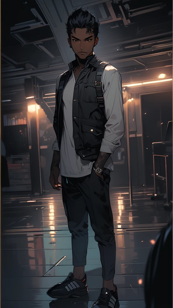 (masterpiece, ultra detailed image, 32k, 8k) black man, short black hair, knight, gray eyes, confident expression, (staring at viewer, image focused on face) video
