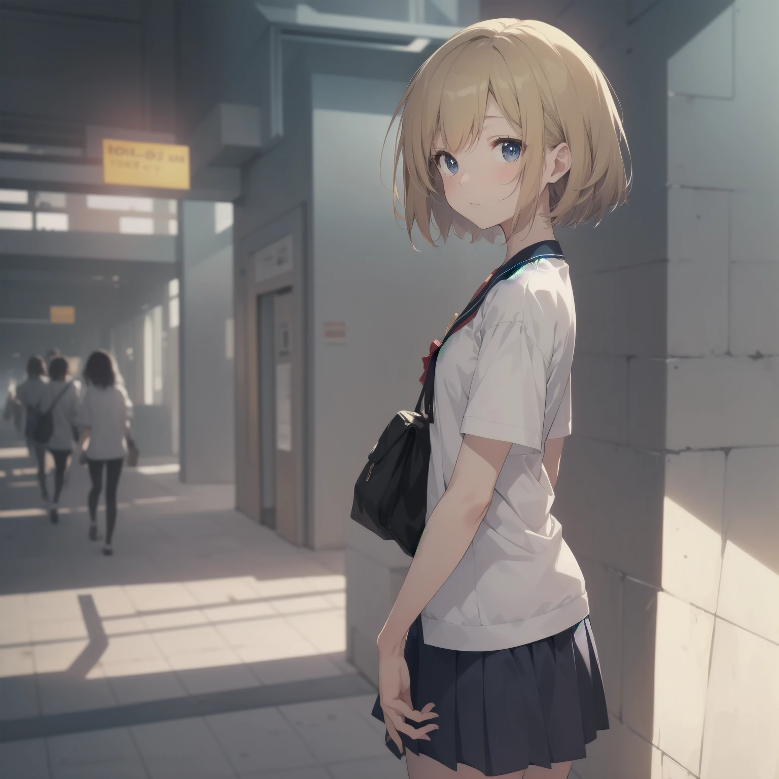 ultra-absurdres-Top quality by artist God, ultra-detailed, high resolution, anime moe artstyle, best anime 8k konachan wallpaper, pixiv contest winner, pool:2810, perfect anatomy,break, 1girl, (Please draw a girl walking sleepily to school alone. )break,(Solo,little female, 13-year-old:1.3),Full limbs, complete fingers,a junior high school student, (very short hair), short cut, flat chest, , small butt, small black eyes, beautiful detailed eyes, well-proportioned iris and pupils, expressive eyes, highres detailed hair, soft expression, salor school_uniform, sailor collar, serahuku, bow, pleated skirt,(Detailed Lighting), (Detailed background), in the School commute route. break,super detailed skin, Best cinematic lighting powered by famous artist, 8k,beauty illustration,photoshop_(medium),very aesthetic,break,((artist:zen_(kamuro) )), artist:clamp ,artist:carnelian ,artist:kantoku ,