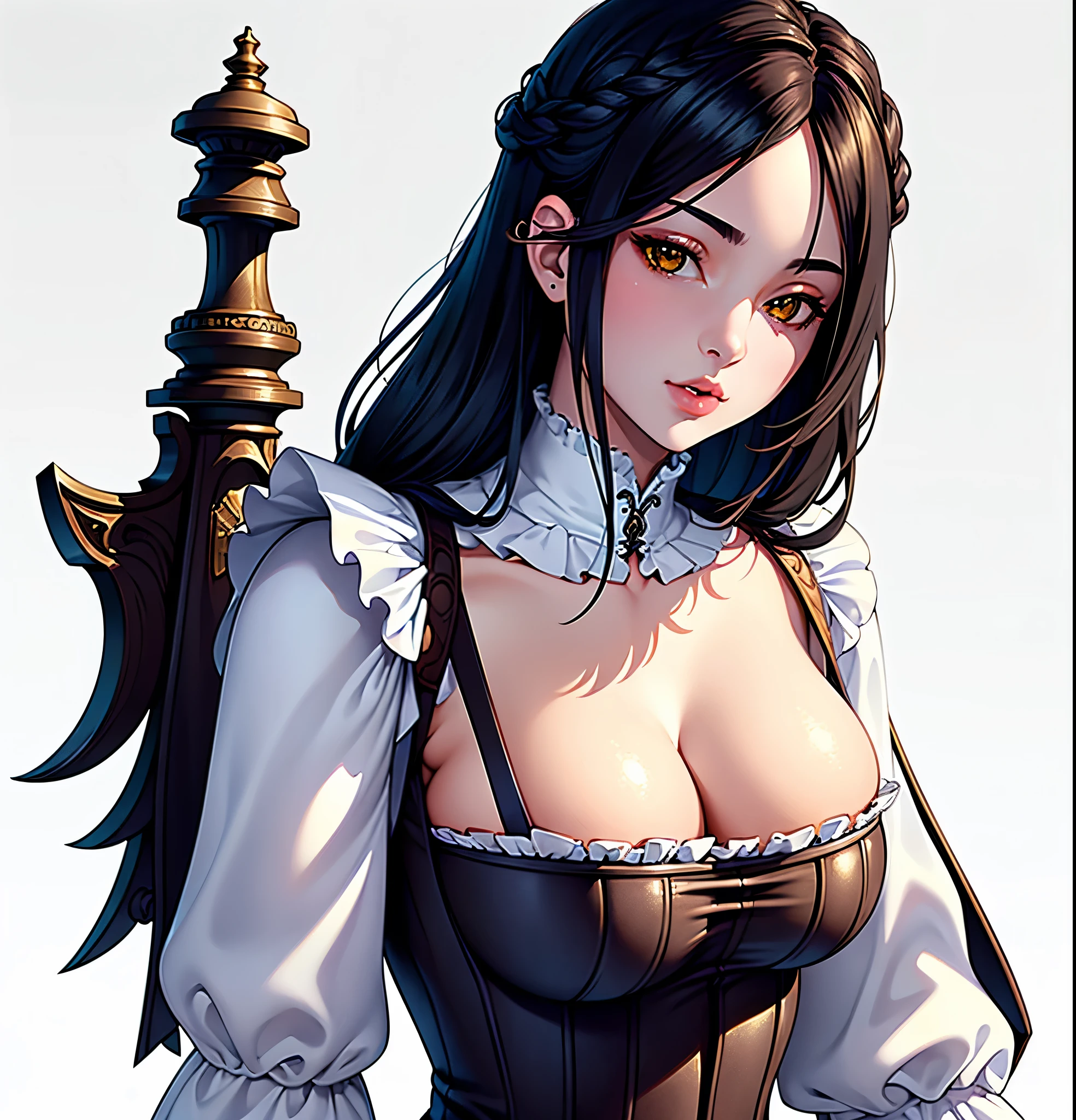 (Highest quality, masterpiece, Very detailedな, Very detailed, Exquisite, 16K,Full HD),(White Background:1.5),、Big Breasts,No text,Upper Body,serana,Black Hair,1people