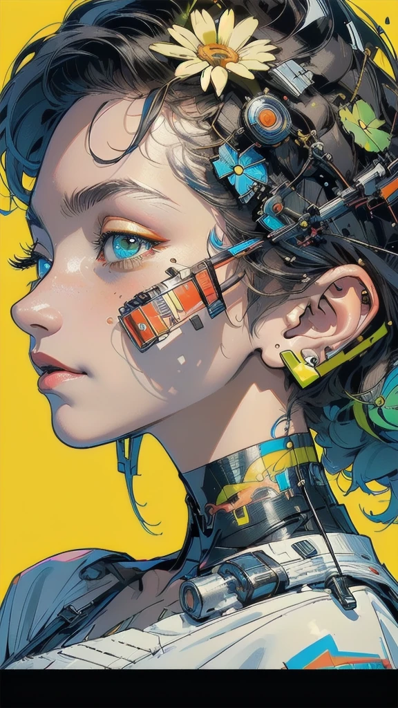 (((masterpiece, highest quality))),(((solo:1.2))),(((1girl:1.2))),32k wallpaper, very detailed, poster, vintage science fiction,(((((geometric cinematic movie poster))))), ((bauhaus)),(shape),(((abstract))),(mid century modern),movie poster,(((((portfolio))))),(((((Close-up))))),(((((bust up))))),((((more various angle)))),((((highlight)))),((((heterochromia)))),(((complete. detailed face))),((((Extremely talented)))),(((((most complecated futristic machine))))),(Colorful color scheme),(((detailed unlimited mechanic complete Equipment))),(((Absolutely DAISYyellow background))),