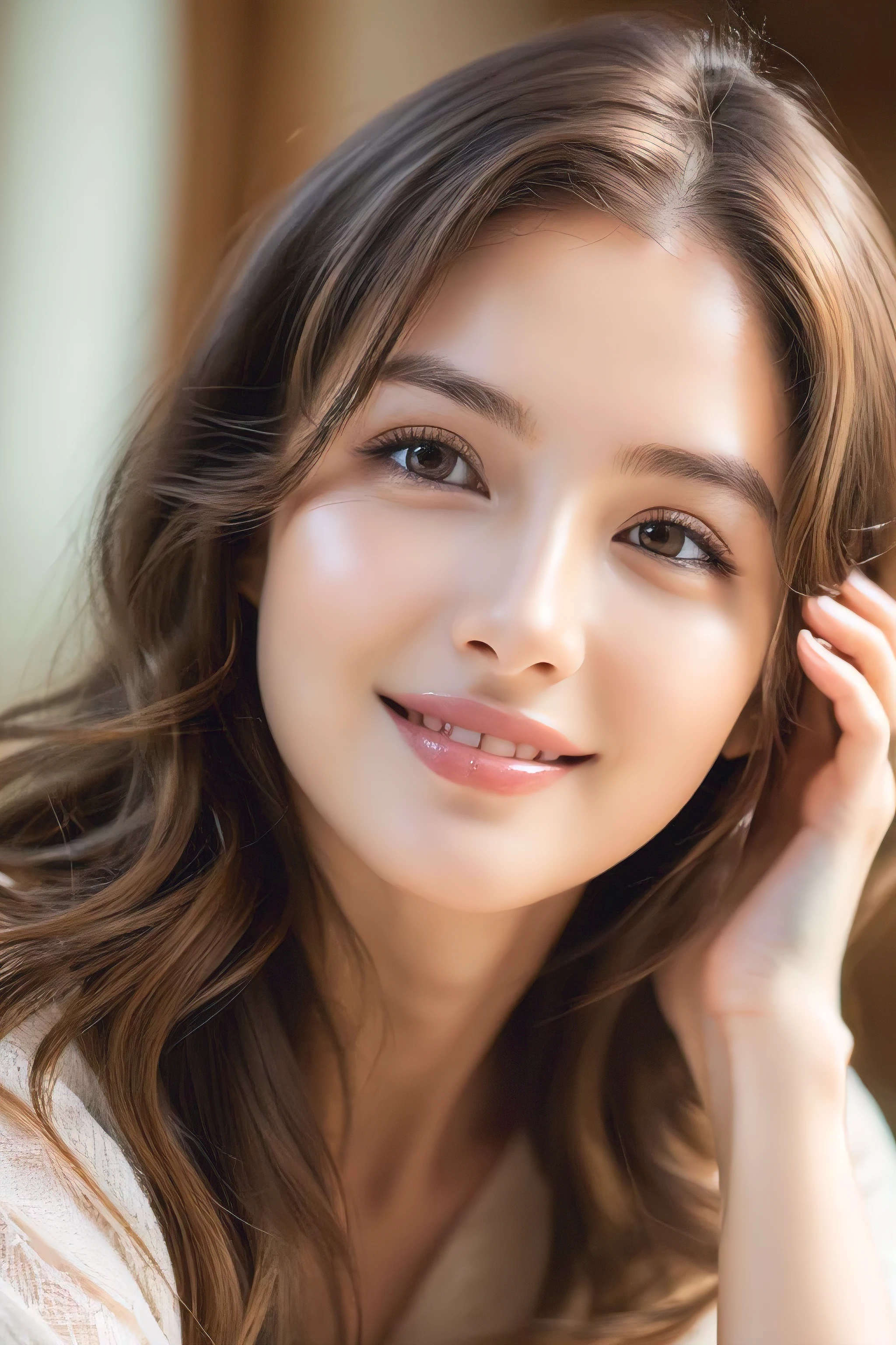 (Raw photo), (Photo realistic), (masterpiece), (Highest quality), High resolution, 8K resolution, (Exquisite detail), (Volumetric Light), ((Full body photo)), woman, Age 35, short hair, Straight Hair, Brown haired, Very white and translucent skin,Highly detailed eyes, Source Order, Very fine eyebrows, eyelash,Highly detailed skin, Highly detailed mouth, Highly detailed nose, The best beauty,Cute like an idol, Smile, ((Look at the viewers)), (((Completely naked))), Random Body Orientation,Ample breasts,valley,Slim waist,Long, slender legs,(vagina)