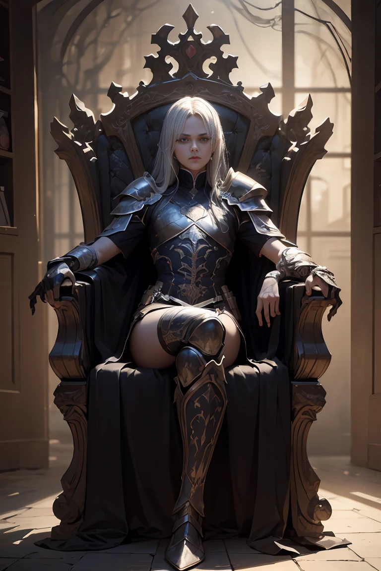 Sitting on the throne, head戴骨head王冠的死者之王, black network robe, network, On armor, He held a black blade in his hand., fantasy, Dramatic photos, Dynamic photos, Full body view, Model pose, Blurred background, Very detailed, ultra-Practical, 8K, (Practical:1.3), poster, Intricate details, \(Artwork\), ((masterpiece,best quality)), ((Movie light)), hypePractical, scary, dark fantasy \(style\), Detailed armor, 详细的head盔, head, Eight hands, Eight eyes, Bad, scary, ugly, (Hidden Shot:1.17), epic Practical, fade, ((Neutral colors)), Art, (HDR:1.5), (Soft colors:1.2), Ultra Detailed, (Artstation:1.5), Movie, Warm lamps, Dramatic lighting, (Intricate details:1.1), Complex background, (Rutkowski:0.8), (Cyan and Orange:0.4)