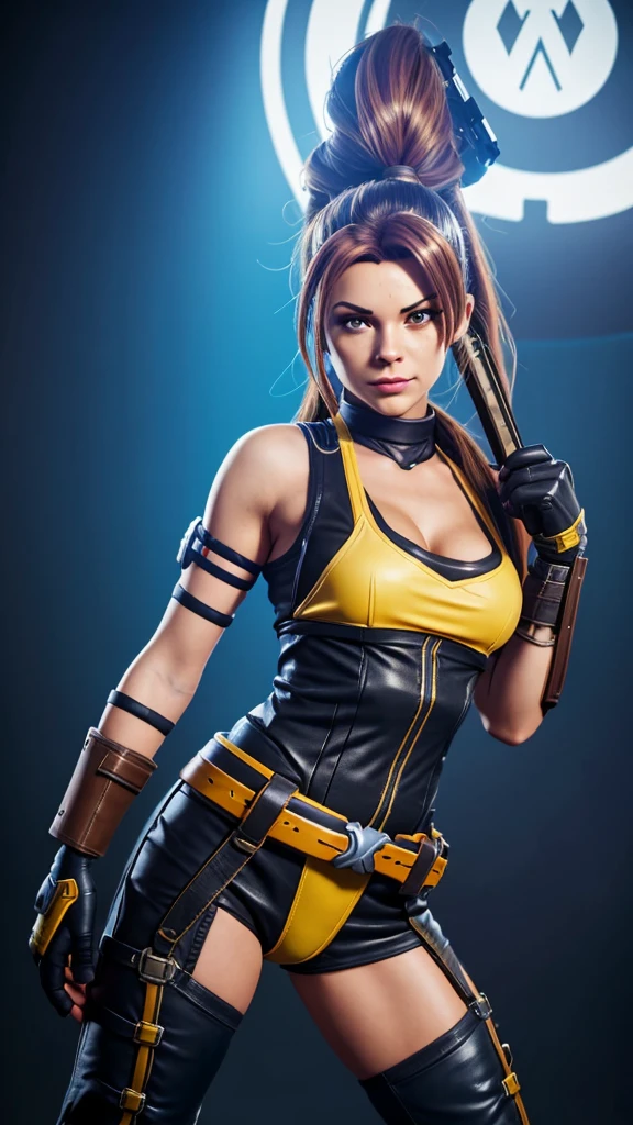 a woman in a costume with a guitar and a helmet, katana zero video game character, lovely brigitte from overwatch, brigitte from overwatch, tanny skin, fortnite character, junker queen from overwatch, overwatch skin, fortnite skin, cyborg merchant girl, tane skin, echo from overwatch, tracer game character, valorant character, mechanic punk outfit