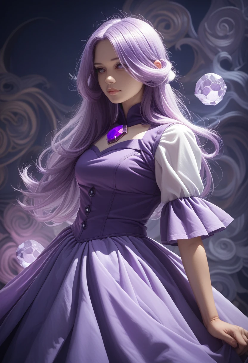 (((masterpiece))), best quality, illustration, 4k wallpaper, light, absurd, 1Portrait of a girl, Long hair, Amethyst hair, Glowing hair, bloom hair, Costume princess, Looking forward,skirt