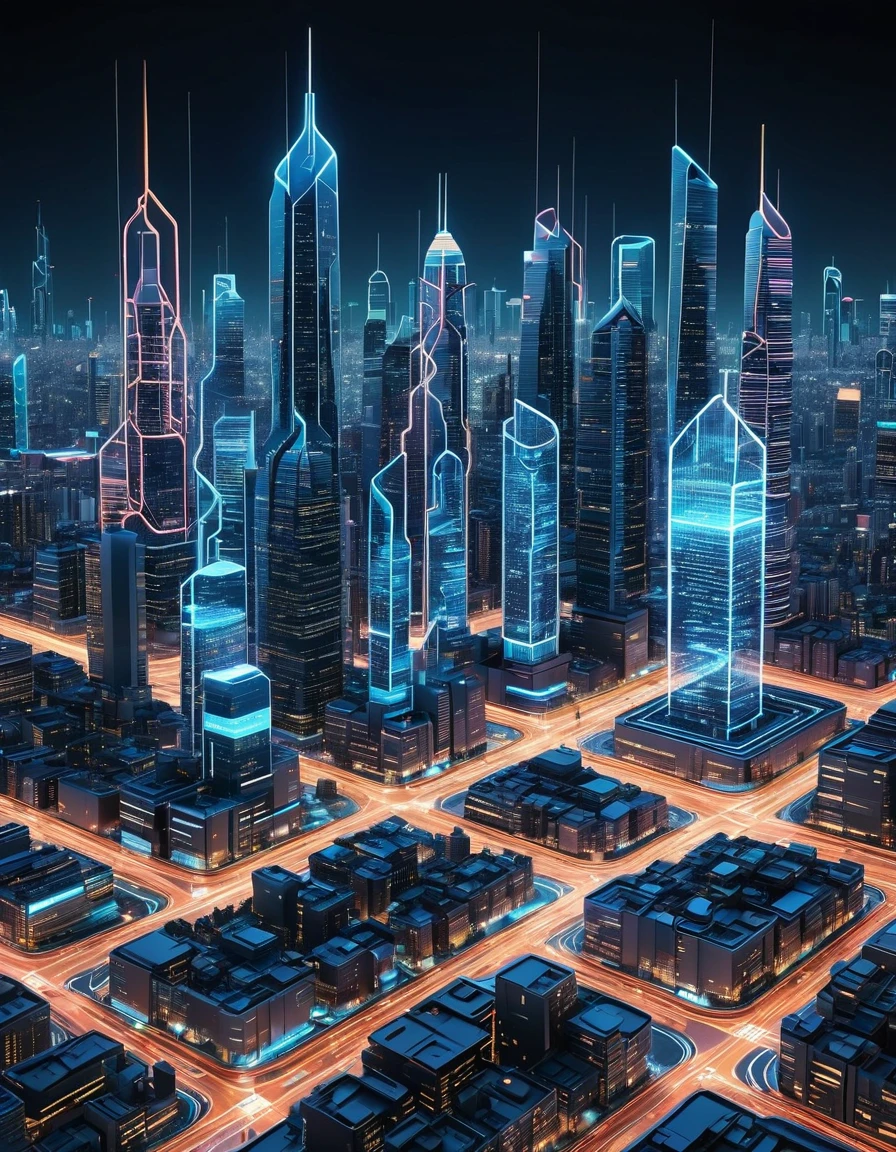 A futuristic, neon-lit cityscape at dusk, with sleek skyscrapers and bustling streets. In the foreground, a delicate, intricate isometric technical drawing of a microchip unfurls, its circuits and pathways pulsing with soft, blue light. The air is alive with the hum of innovation, and the whispers of financial data swirl around the scene like digital confetti.