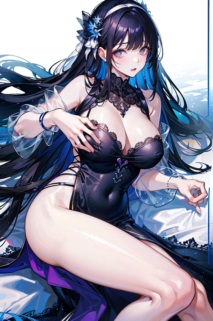 (((masterpiece))), best quality, Ultra-fine CG unity 8k wallpaper,A woman with big ,Beauty,Black long hair,Very transparent nightgown,Lace,weak,Sexy,Color,(Lying in bed),(nsfw:0.8),lactation,Milk,😍,