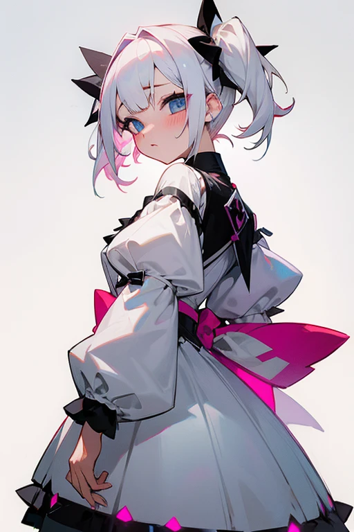 Short white hair, blush, Princess、Punk Fashion、Headbang 2.、White clothes、Twin tails、sharp、