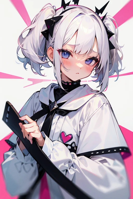 Short white hair, blush, Princess、Punk Fashion、Headbang 2.、White clothes、Twin tails、sharp、