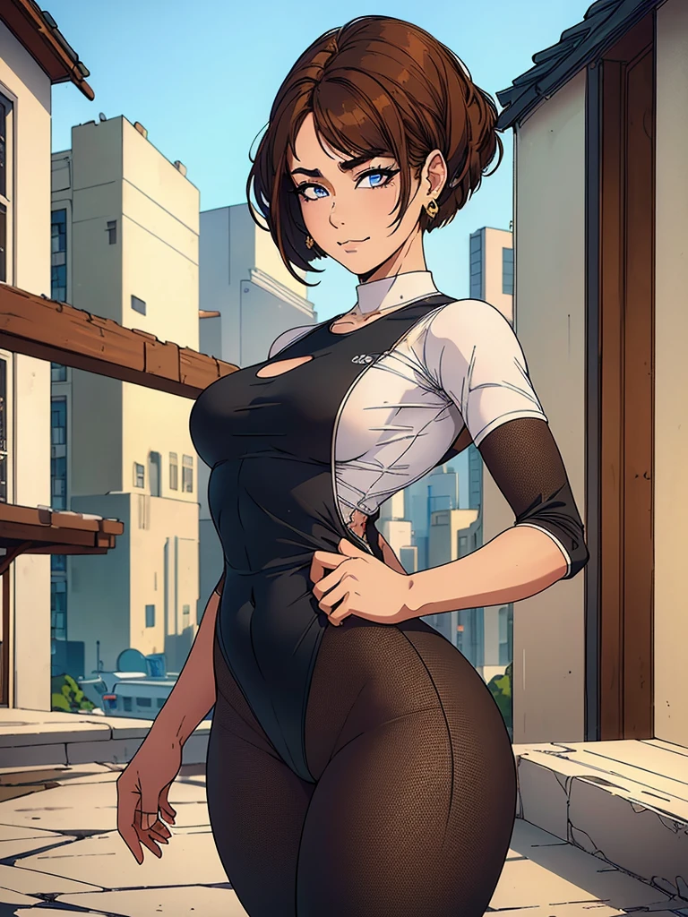 Just one girl,Best quality, 4k, high resolution, body stuck dress, perfect smile, gorgeous, light skin, ahegao face(hentai face) ,brown hair, bob hair cut,
Wearing white gym tee, wearing long yoga pants,clothes are stuck in body, bodyfit outfit,1 girl, solo, seductive look, elegance and charm, (masterpiece, best quality, high resolution), looking at the viewer, standing, (intricate and beautiful:1.2), (detailed light:1.2), (soft light, side light), (high resolution textures, outdoor, Burmese girl, wearing gorgeous jewelary, wearing harness over the outfit ,outdoor background, sun light, attractive, sexy, mature and hot, young,(masterpiece:1.3), (disorganized:1.3), (highest quality:1.3), perfect anatomy, detailed face, front view, perfect right hands, looking at viewer, (Super detailed:1.3), (best shadow:0.7), (treated hair), fine eyes, beautiful eyes, young aged woman, alone, standing, crystal earrings,closed_mouth, , outdoors,Thick thighs, arrogant face, small 