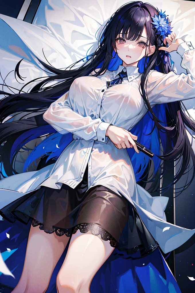  (((masterpiece))), best quality, Ultra-fine CG unity 8k wallpaper，A woman with big ，Beauty，Black long hair，Very transparent shirt dress，Lace，weak，Sexy，Color，(Lying in bed)，(nsfw:0.8)，lactation，Milk，😍，
