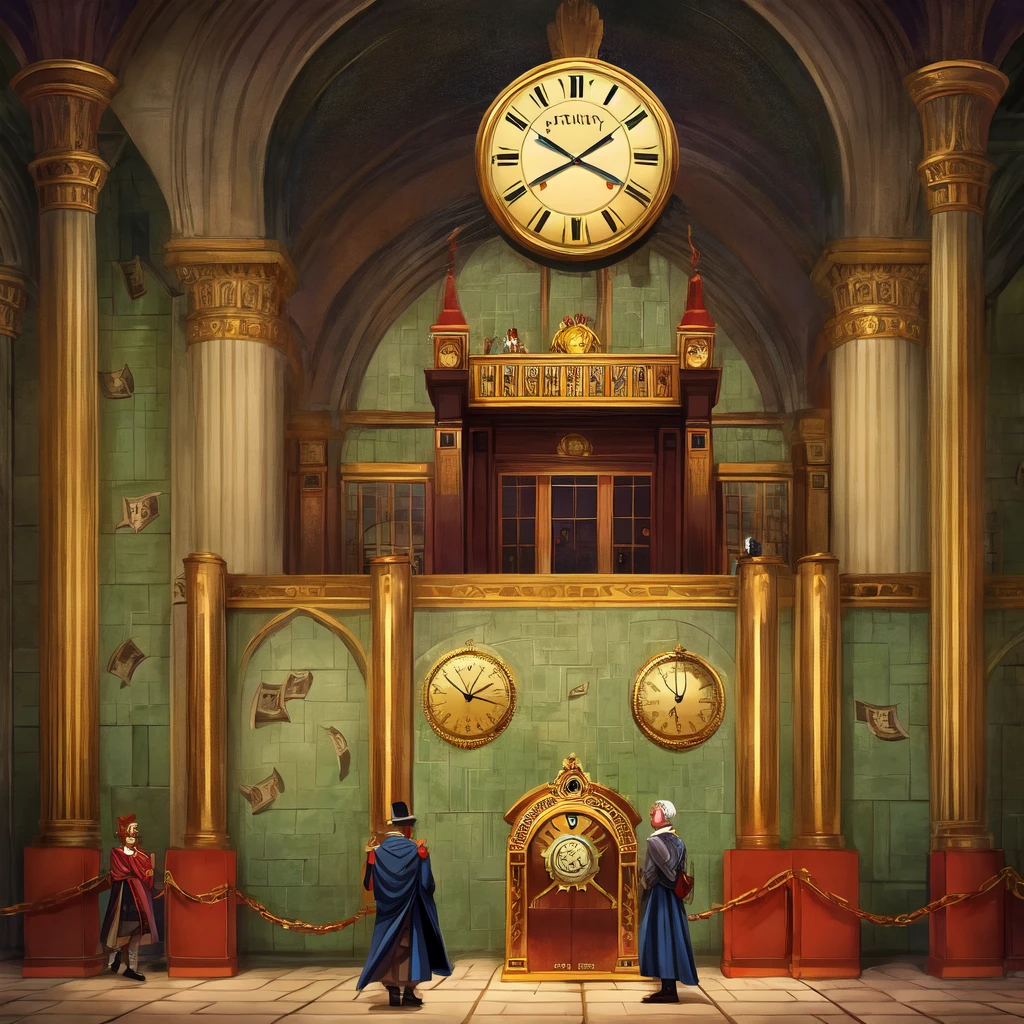 Money wall with a big clock while a king boy wondering it
