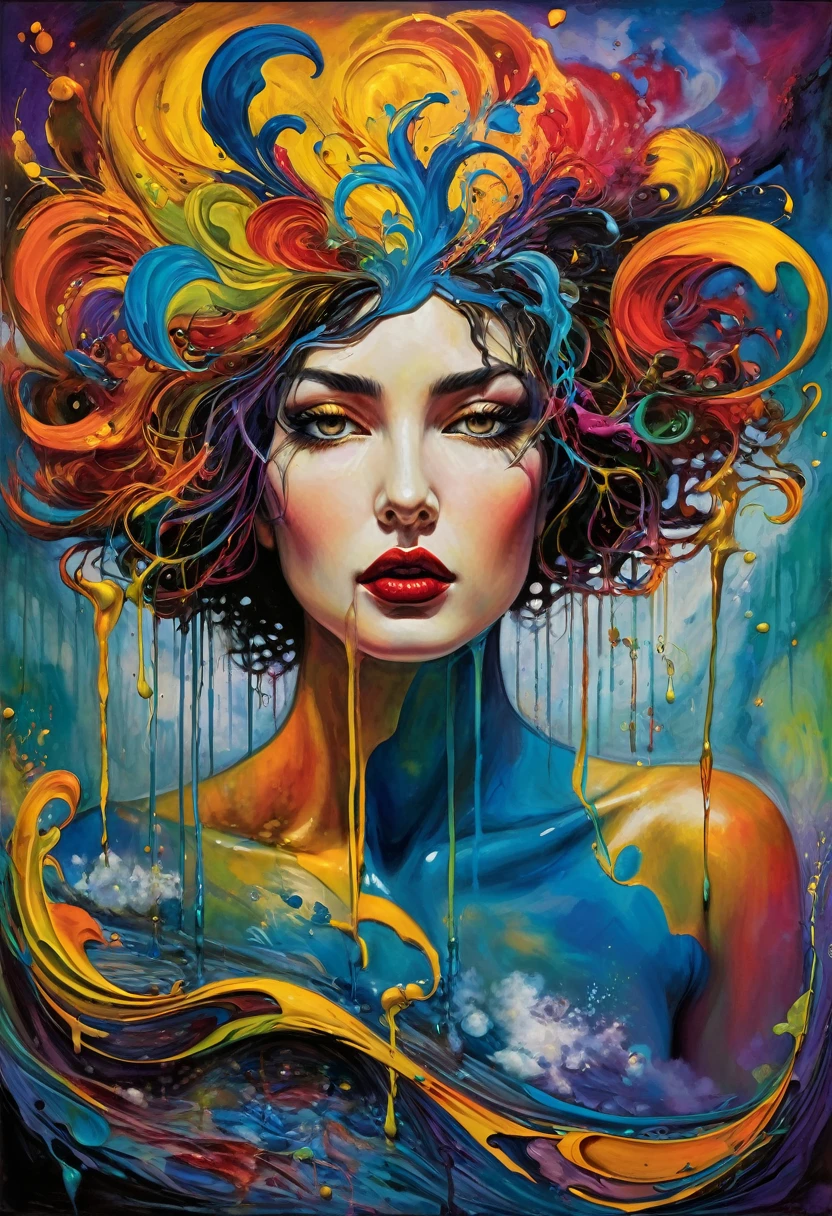 (Artistic Masterpiece of Romantic Life) ( (Themed Art of Life) ( (Conceptual Art) (NFT Exclusive) (Fauvism Work) ()”) Where visual poetry transcends traditional boundaries and embraces the dynamic interplay between creativity and technology Takes),dripping paint,darkart,style, in the style of esao andrews