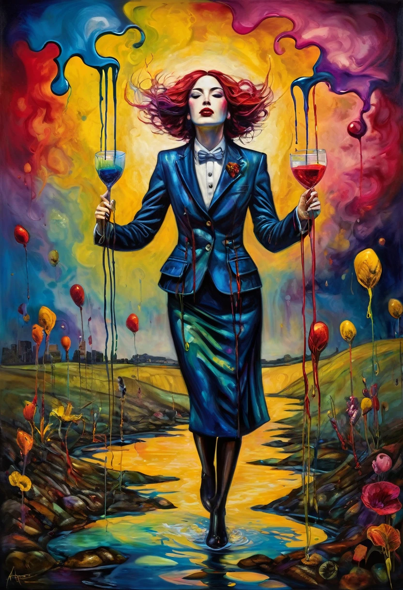 (Artistic Masterpiece of Romantic Life) ( (Themed Art of Life) ( (Conceptual Art) (NFT Exclusive) (Fauvism Work) ()”) Where visual poetry transcends traditional boundaries and embraces the dynamic interplay between creativity and technology Takes),dripping paint,darkart,style, in the style of esao andrews