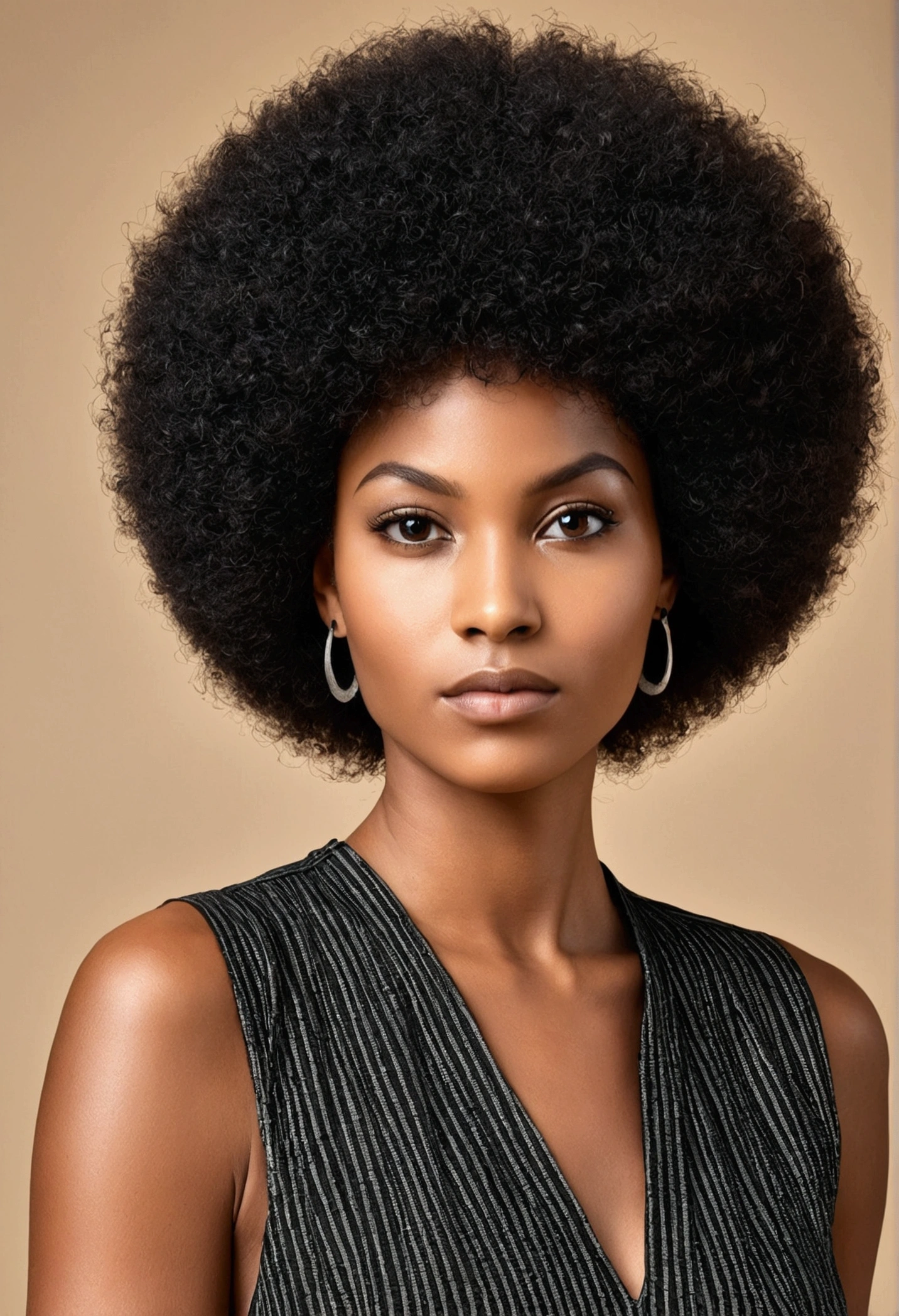 infirmiere noire, naturelle, avec un visage propre et rayonnant; des cheeveux afros simples, dans une piece simple et une decoration simple