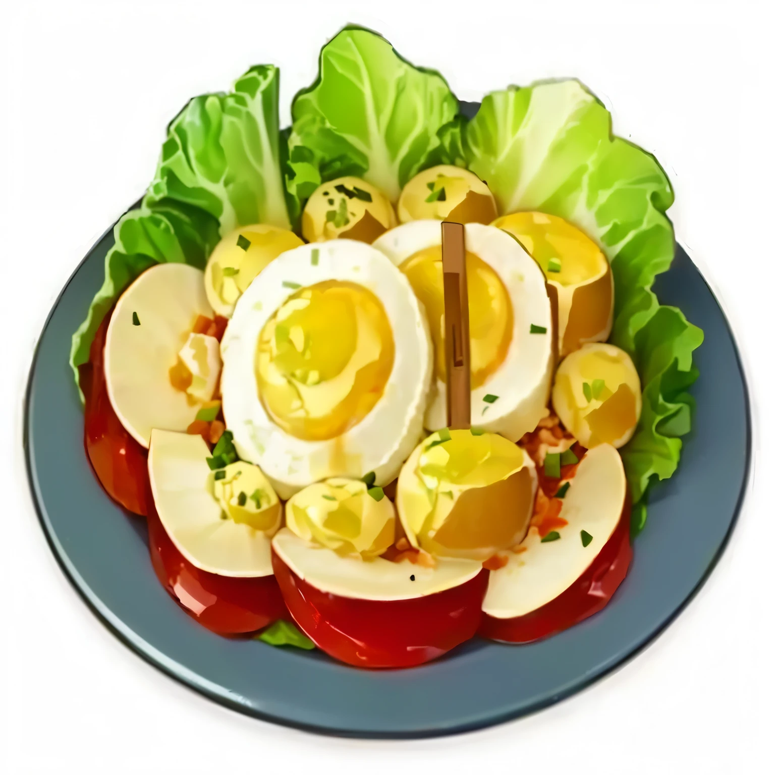 There is a plate of food,上面有一个煮鸡Egg, salad, Chicken MSG, Tuber, 🪔 🎨;🌞🌄, Egg, Game Icon Assets, delicious food, Anime Food, Fantasy food, ASP, ❤🔥🍄🌪, chef, in the game, cooking it up, chefing show, chefed, User Photos