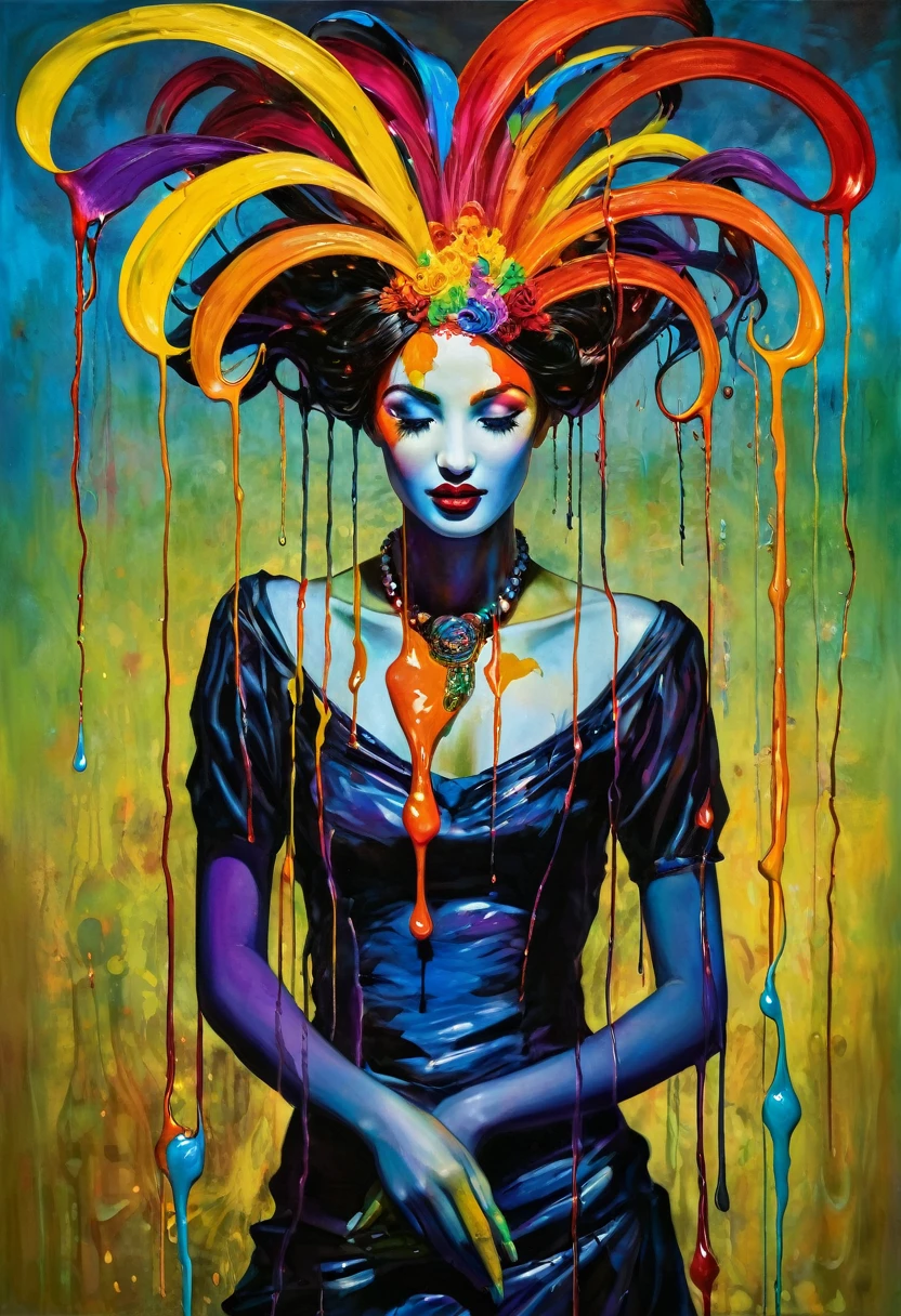 (Artistic Masterpiece of Romantic Life) ( (Themed Art of Life) ( (Conceptual Art) (NFT Exclusive) (Fauvism Work) ()”) Where visual poetry transcends traditional boundaries and embraces the dynamic interplay between creativity and technology Takes),dripping paint,darkart,style, in the style of esao andrews