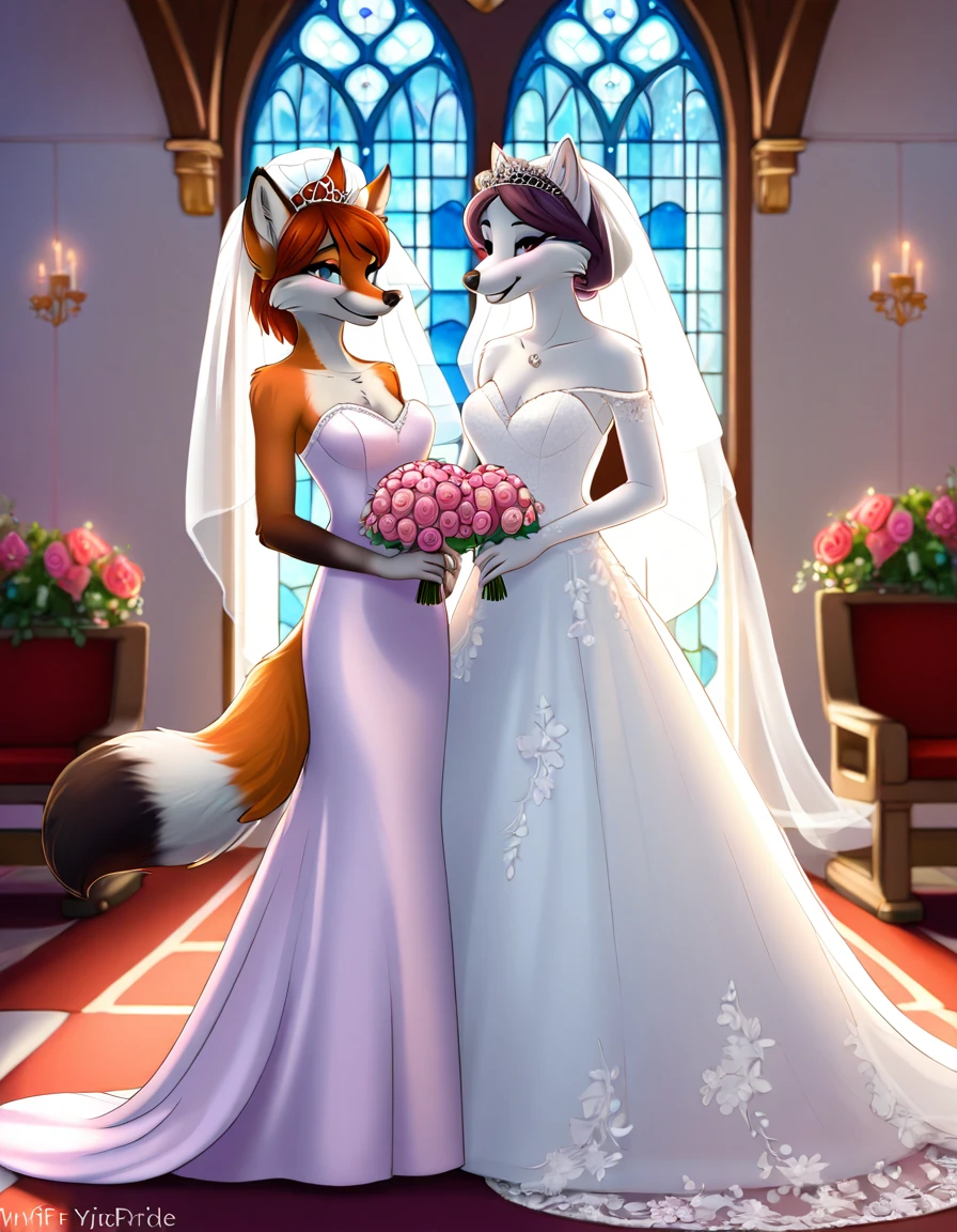 furry fox yiff bride  lesbian & lesbian women & women & wedding dress wedding dress   wedding dress  veil tiara chapel,