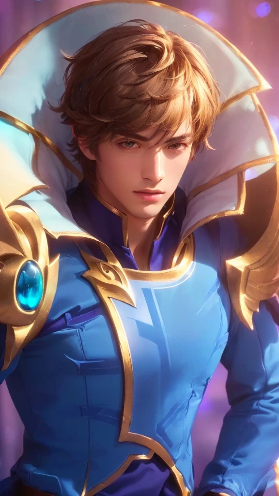1 young man, with a blue outfit, gold paladin, handsome, holy paladin, male paladin, androgynous prince, detailed face, realistic, photorealistic, photo-realistic:1.37, (best quality,4k,8k,highres,masterpiece:1.2),ultra-detailed,(realistic,photorealistic,photo-realistic:1.37),HDR,UHD,studio lighting,ultra-fine painting,sharp focus,physically-based rendering,extreme detail description,professional,vivid colors,bokeh, highly detailed,cinematic lighting,dramatic lighting