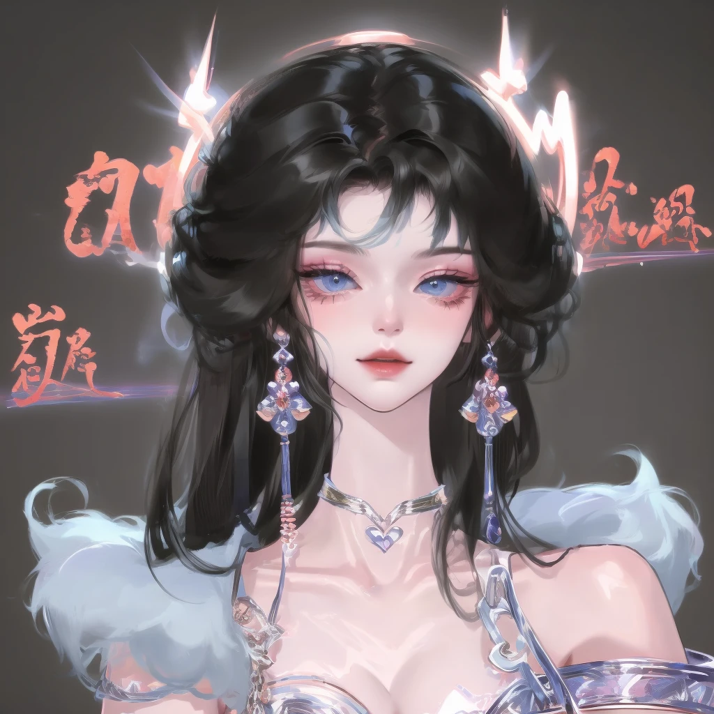 Optionally, solitary, 1 girl, 黑色nail, Jewelry,Looking at the audience, necklace, necklace,, punching, White background, Heart, Smile, blue eyes, nail油, Simple background, Black Hair, ear punching, black necklace, Smile, eyelash, Bangs, bracelet, bead,  earrings, nail